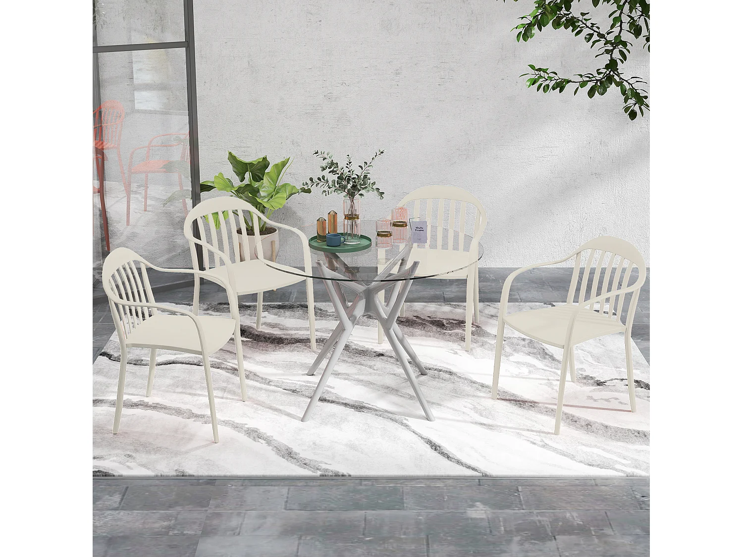 Set 4 sedie da giardino impilabili con braccioli in pp bianco