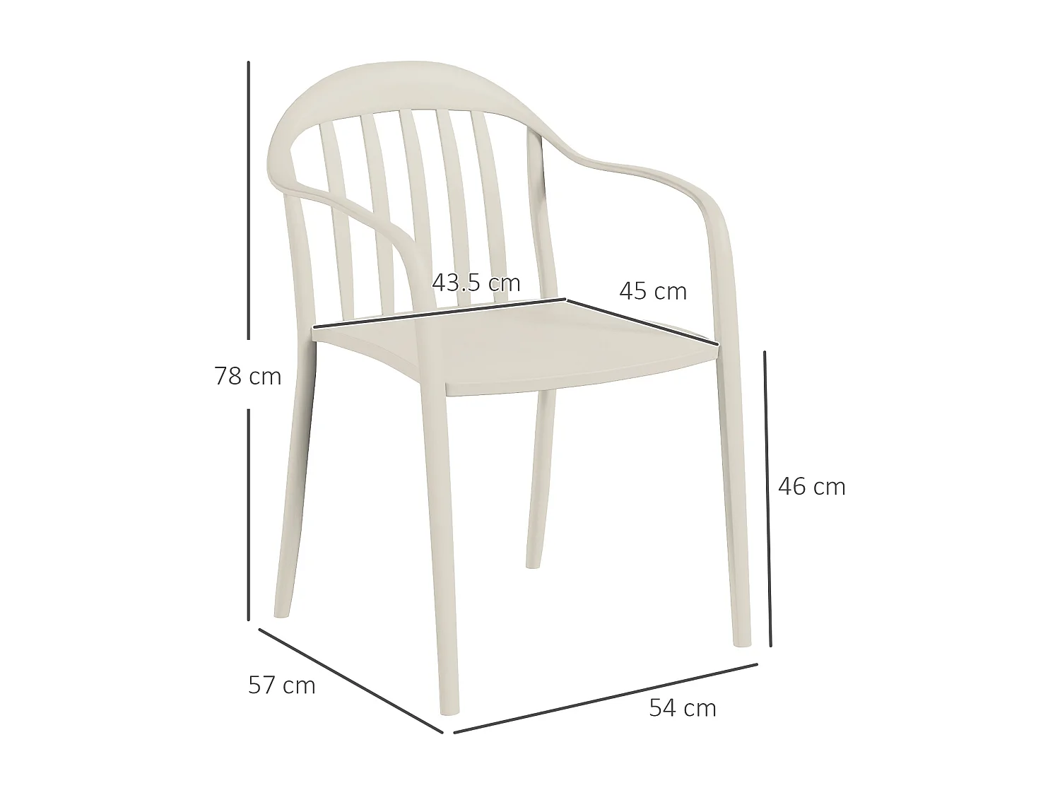 Set 4 sedie da giardino impilabili con braccioli in pp bianco