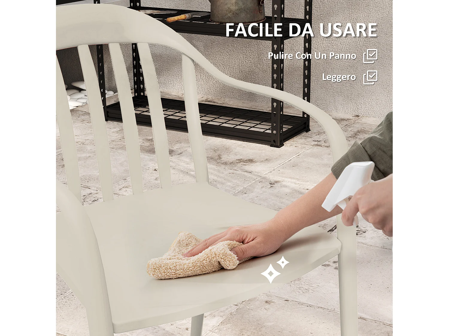 Set 4 sedie da giardino impilabili con braccioli in pp bianco