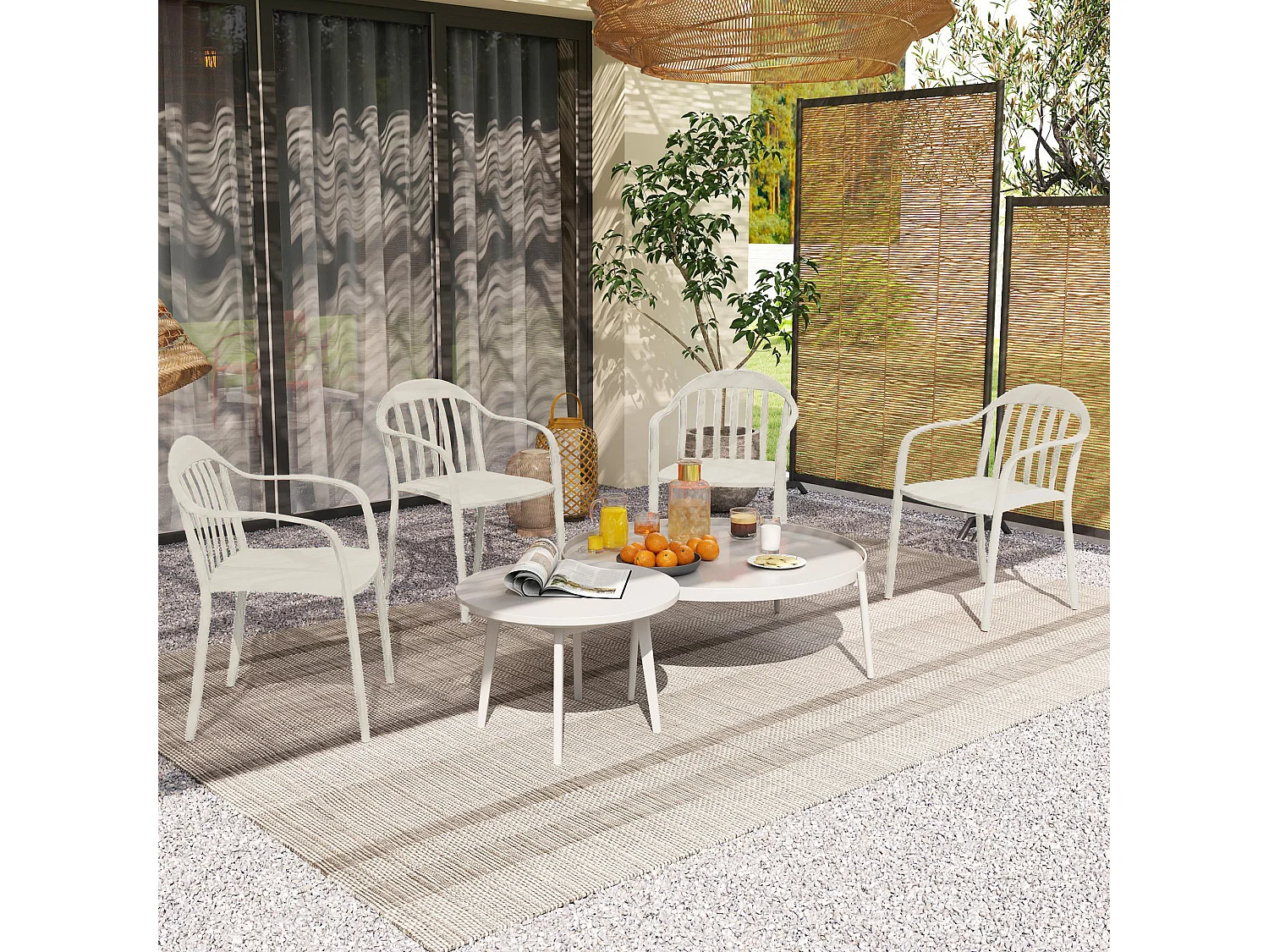 Set 4 sedie da giardino impilabili con braccioli in pp bianco