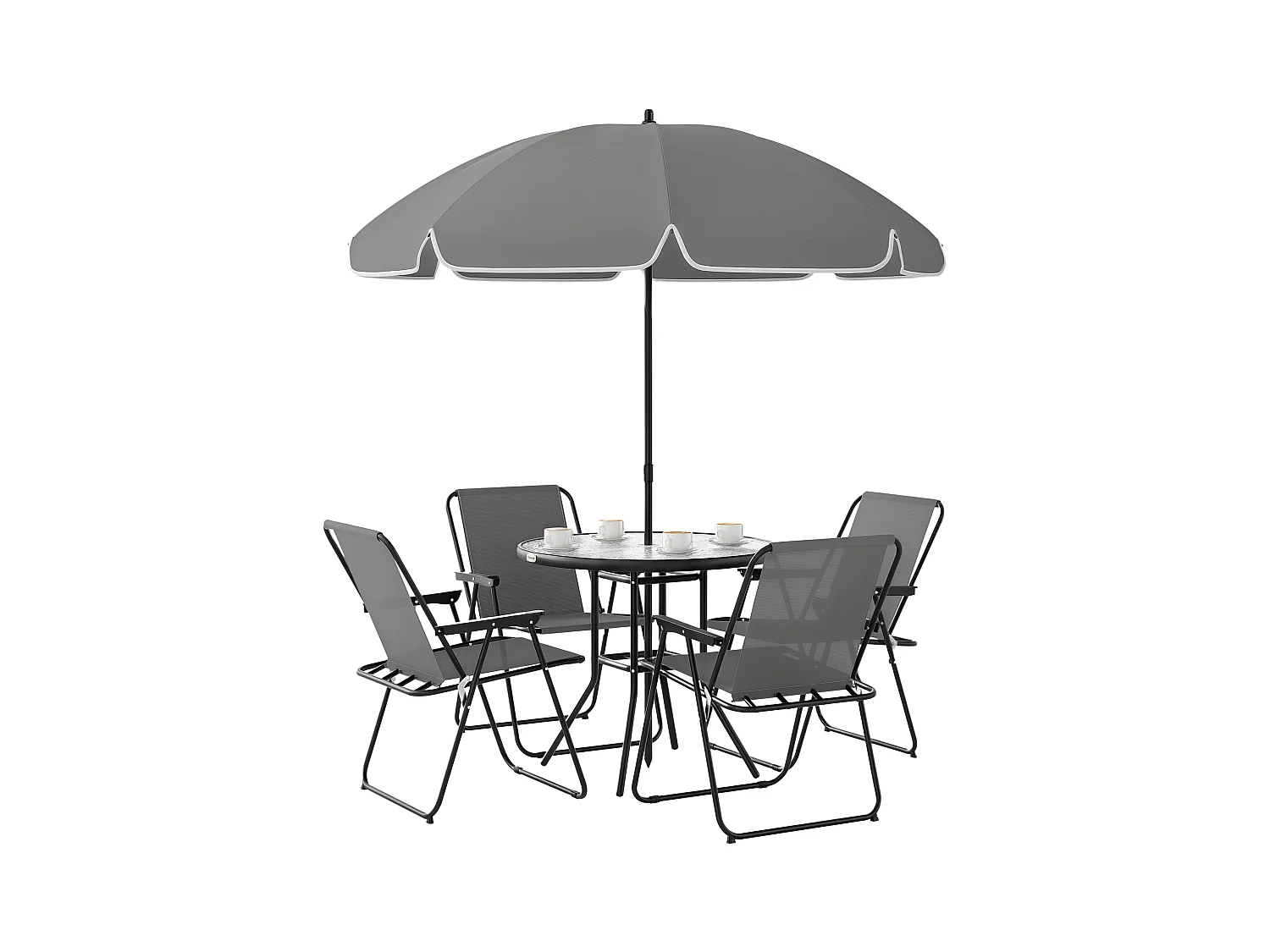 Set da giardino 6pz con 4 sedie, tavolo e ombrellone grigio e nero