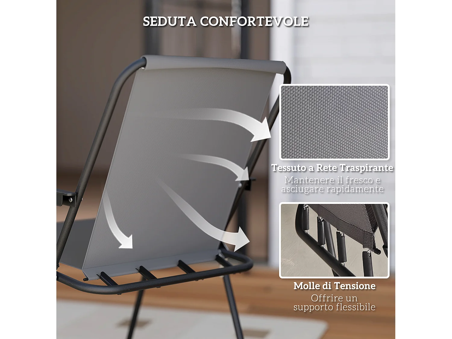 Set da giardino 6pz con 4 sedie, tavolo e ombrellone grigio e nero