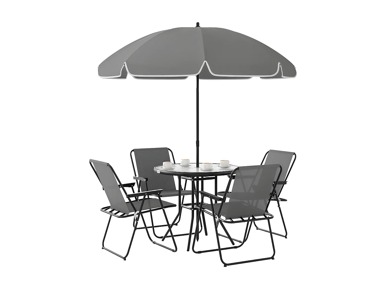 Set da giardino 6pz con 4 sedie, tavolo e ombrellone grigio e nero