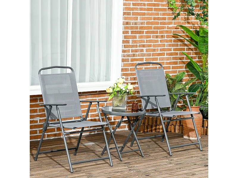Set da giardino 3 pz con 2 sedie e tavolino da caffè grigio