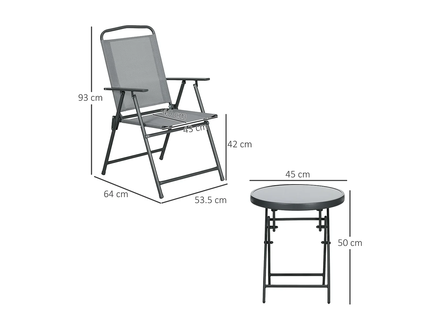 Set da giardino 3 pz con 2 sedie e tavolino da caffè grigio