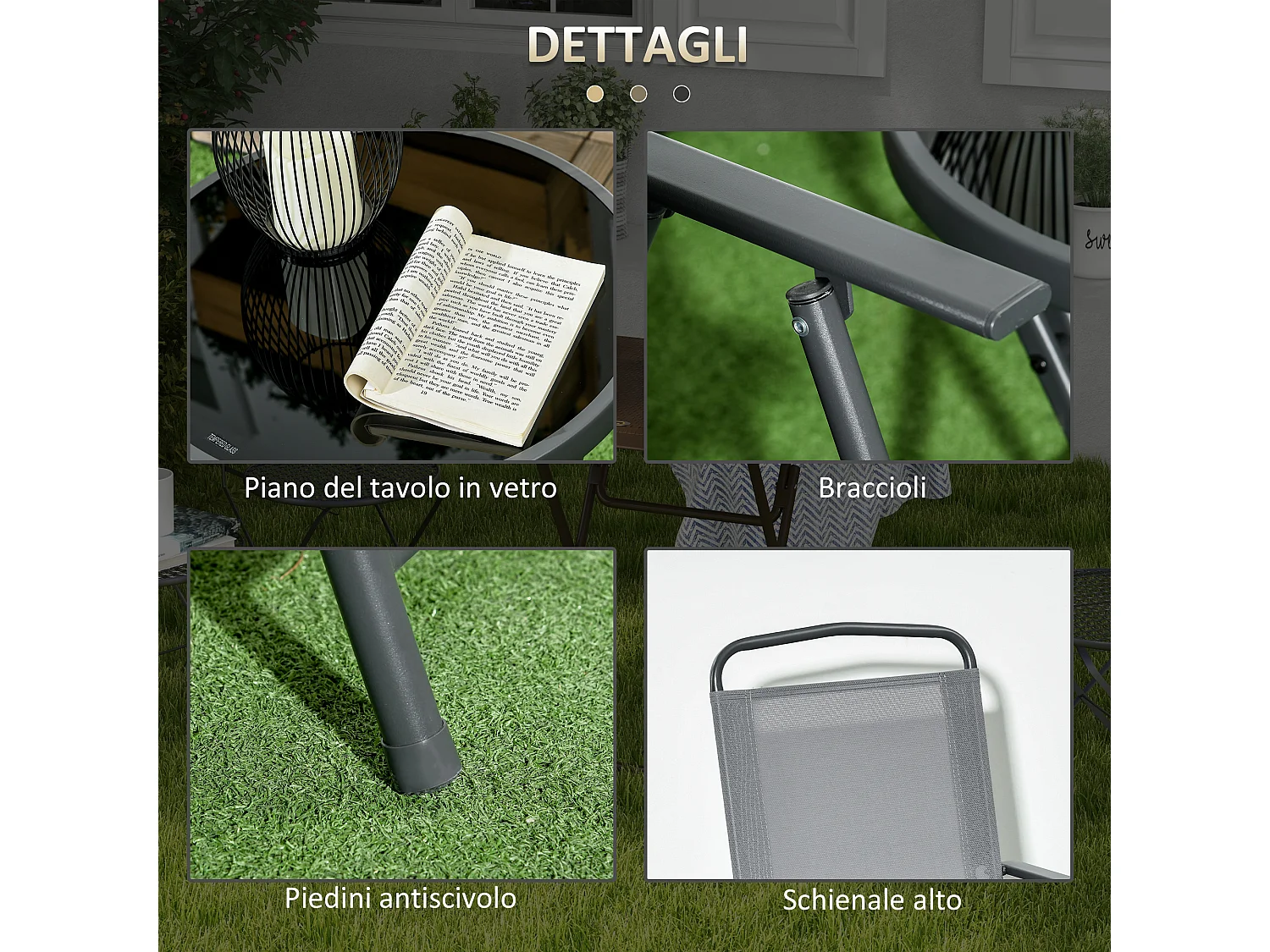 Set da giardino 3 pz con 2 sedie e tavolino da caffè grigio