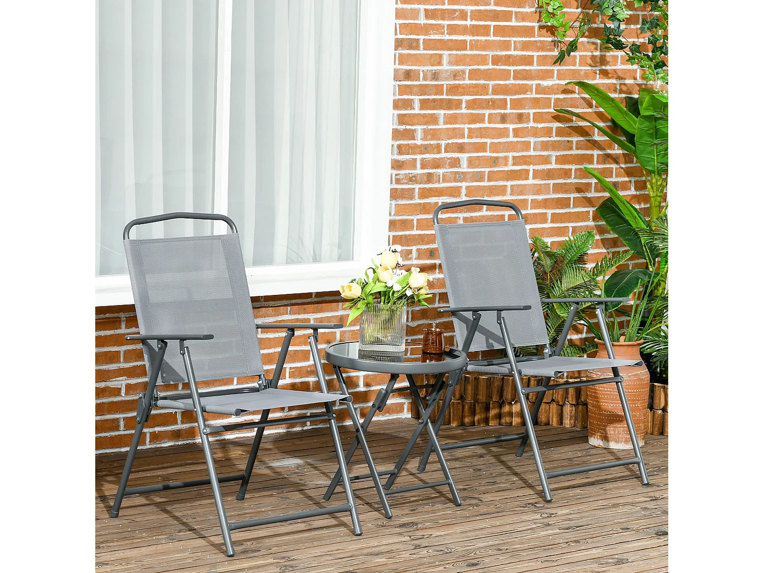 Set da giardino 3 pz con 2 sedie e tavolino da caffè grigio