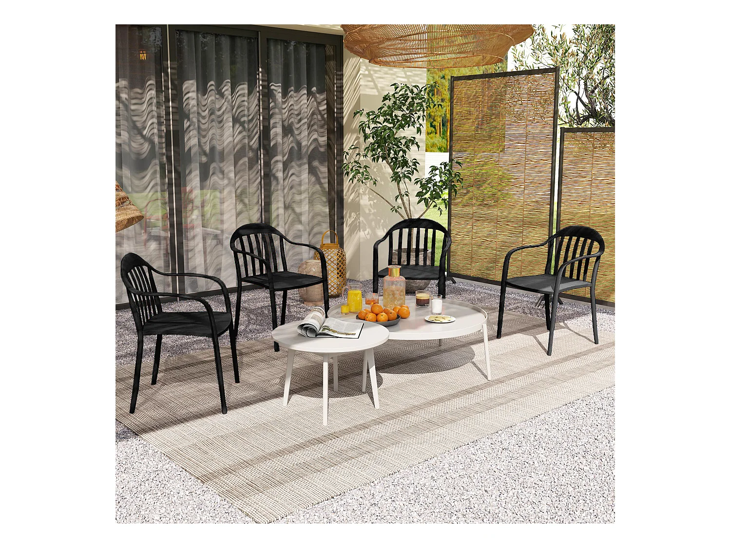 Set 4 sedie da giardino impilabili con braccioli in pp nero