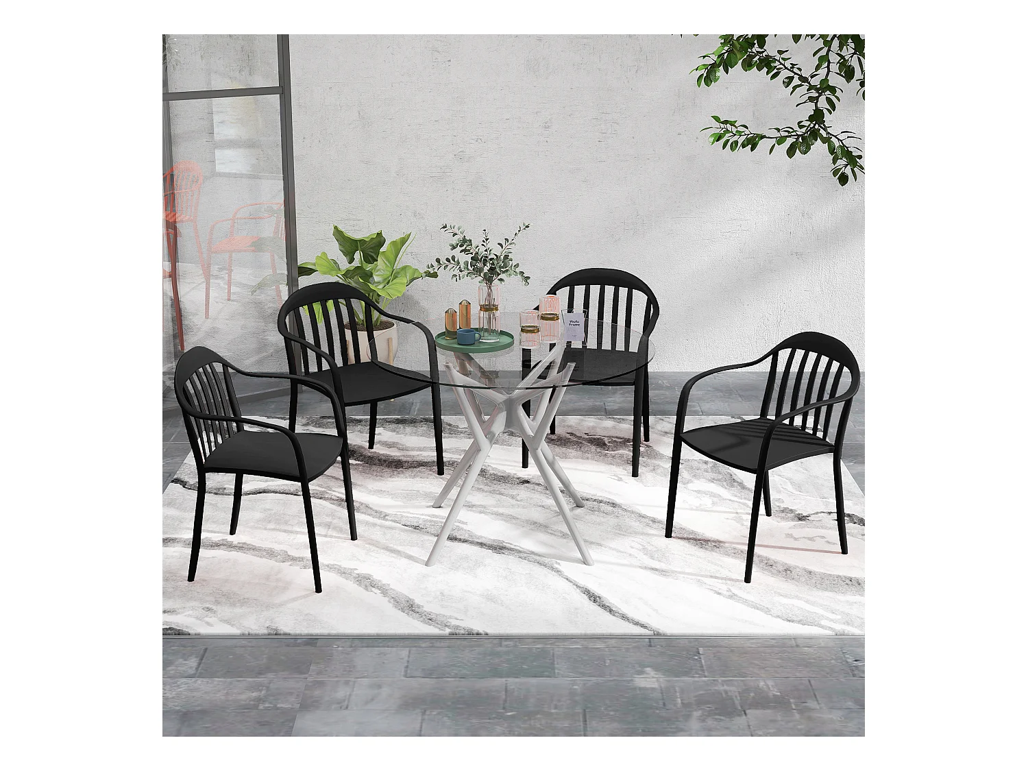 Set 4 sedie da giardino impilabili con braccioli in pp nero