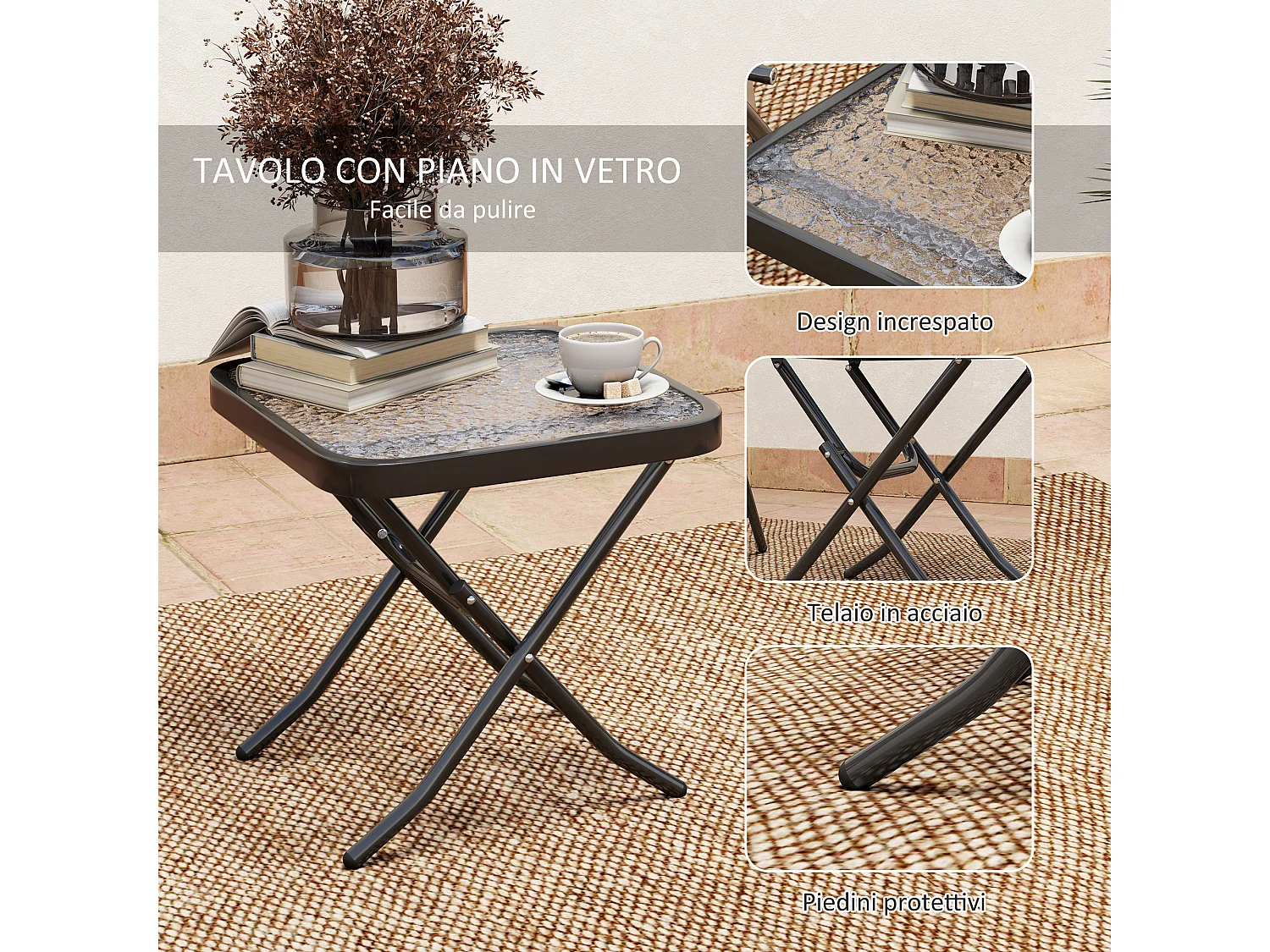 Set da giardino con un tavolino e 2 sedie pieghevoli grigio