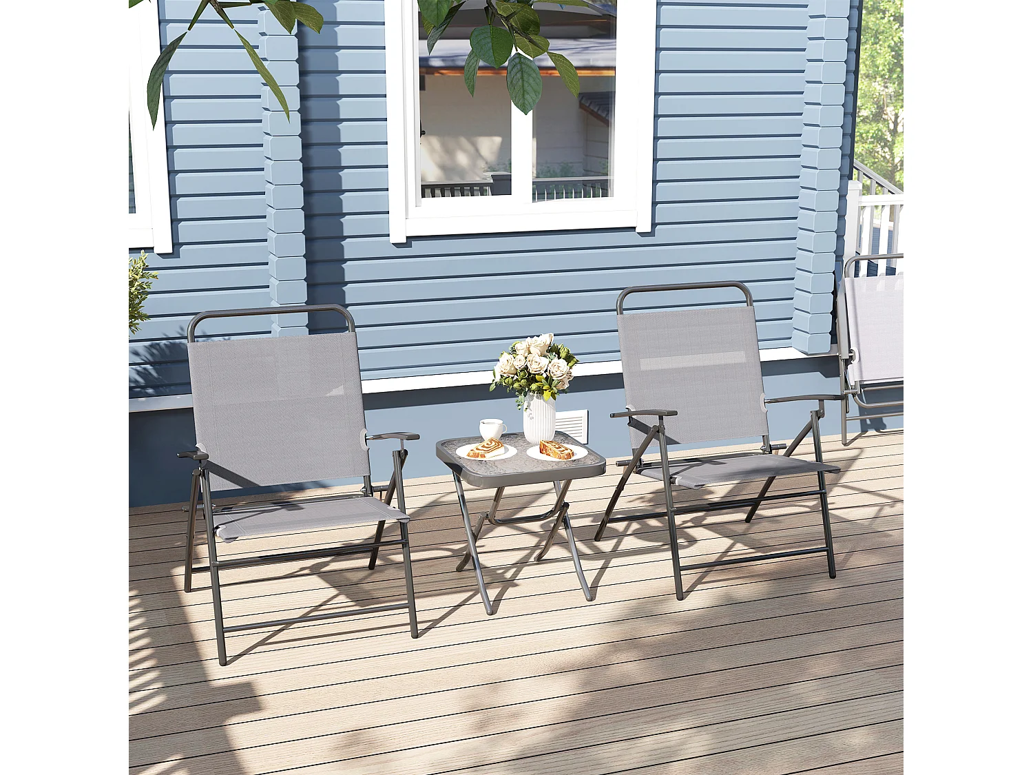 Set da giardino con un tavolino e 2 sedie pieghevoli grigio