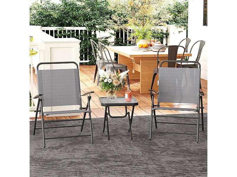 Set da giardino con un tavolino e 2 sedie pieghevoli grigio