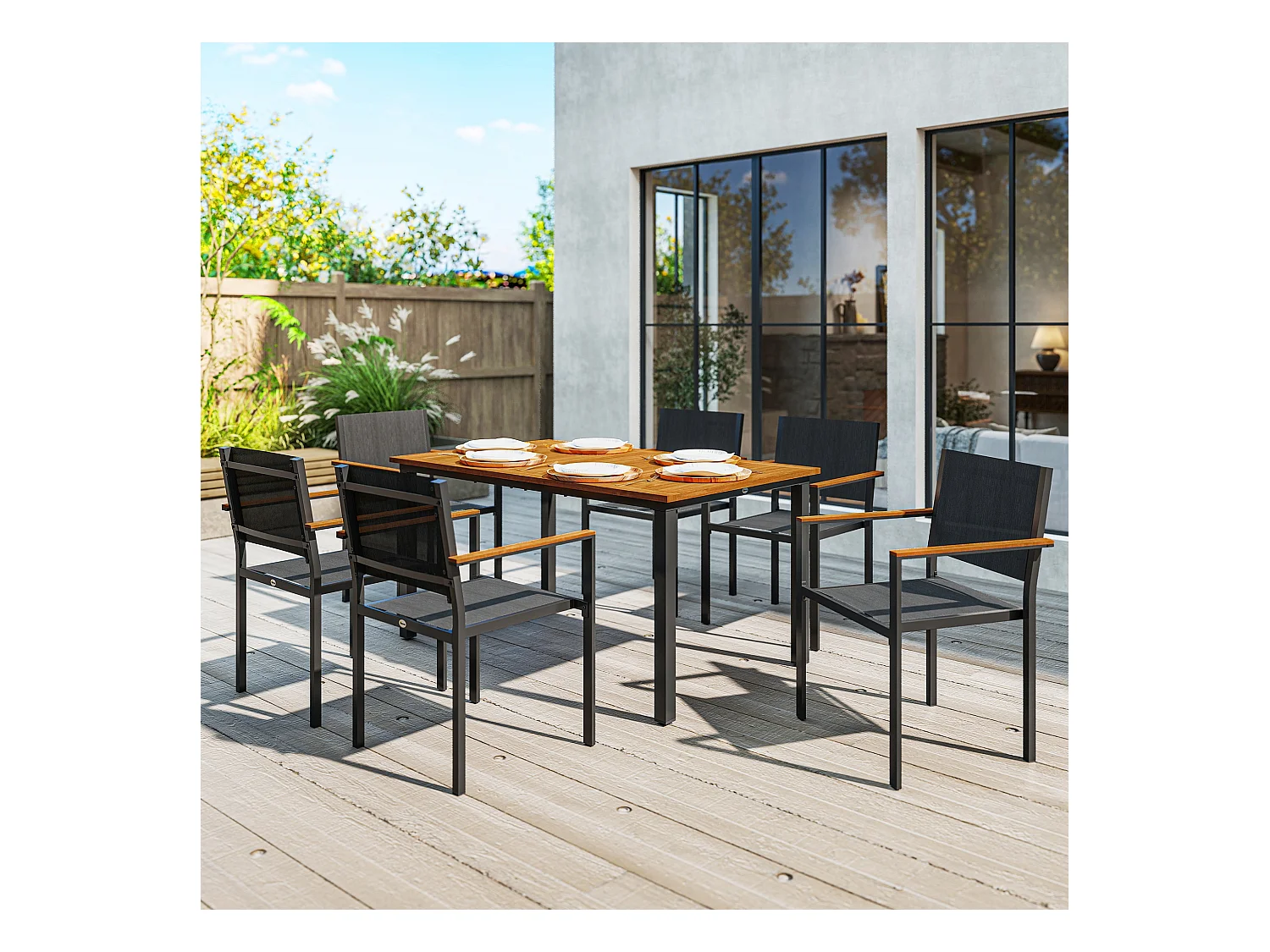 Set da giardino con tavolo da pranzo e 6 sedie impilabili teak