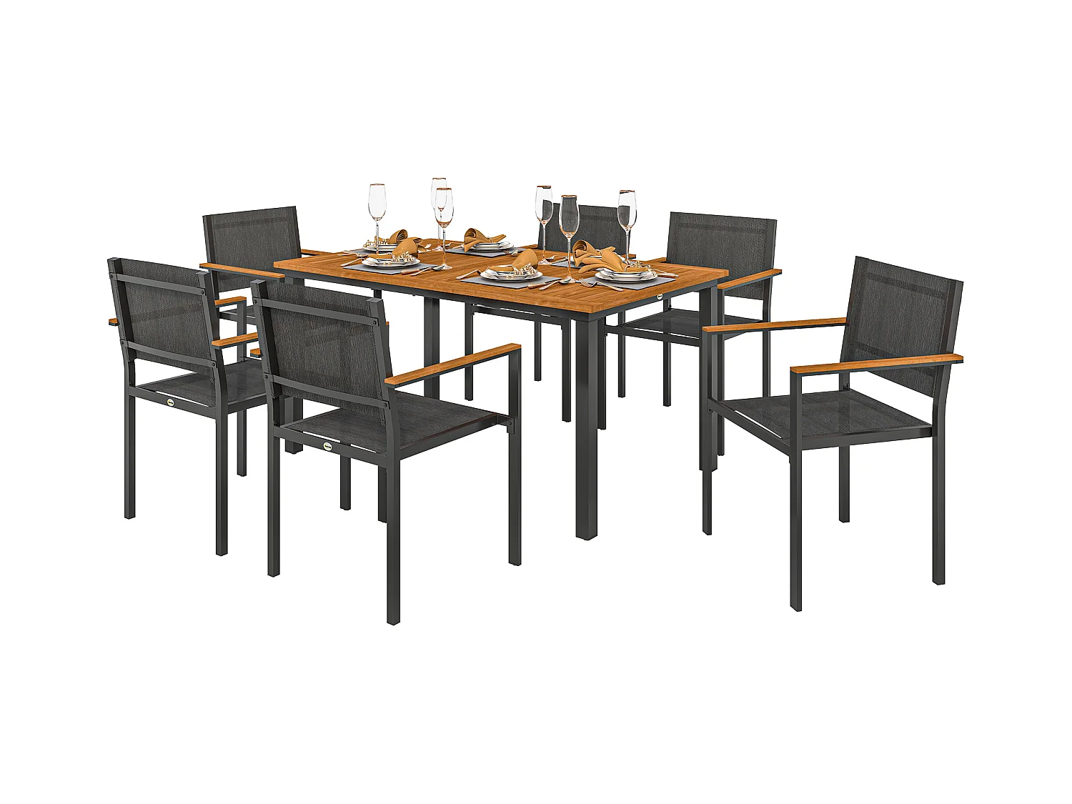 Set da giardino con tavolo da pranzo e 6 sedie impilabili teak