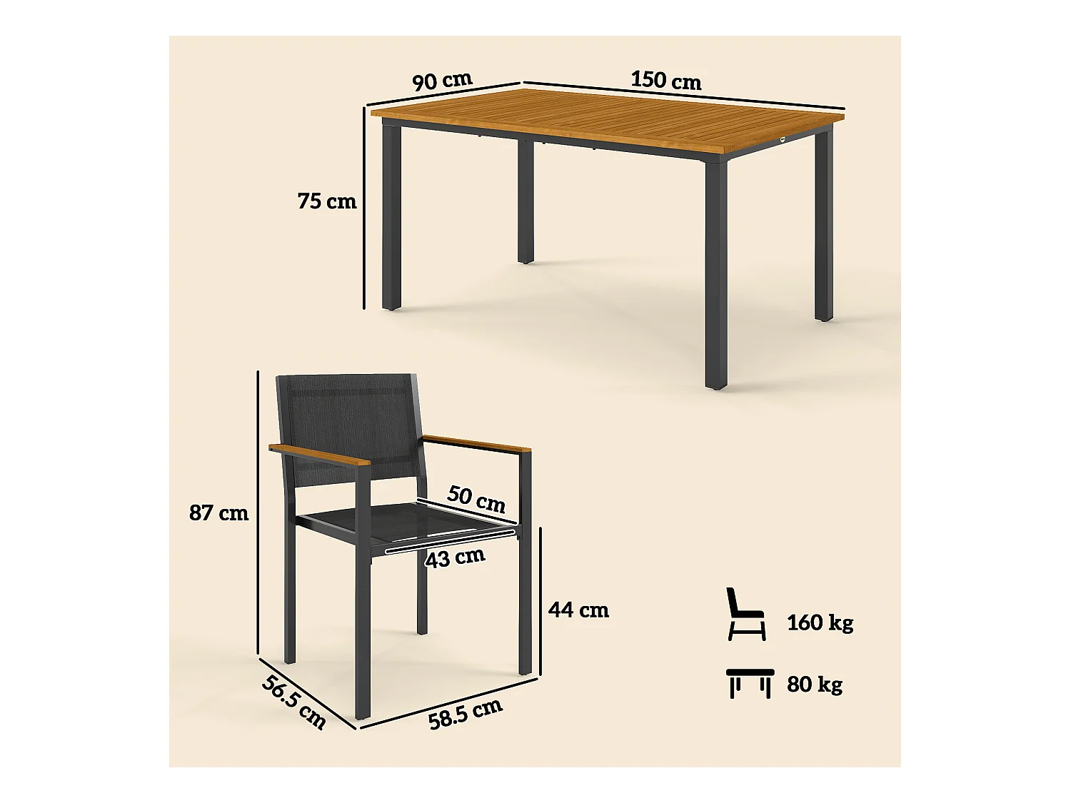 Set da giardino con tavolo da pranzo e 6 sedie impilabili teak