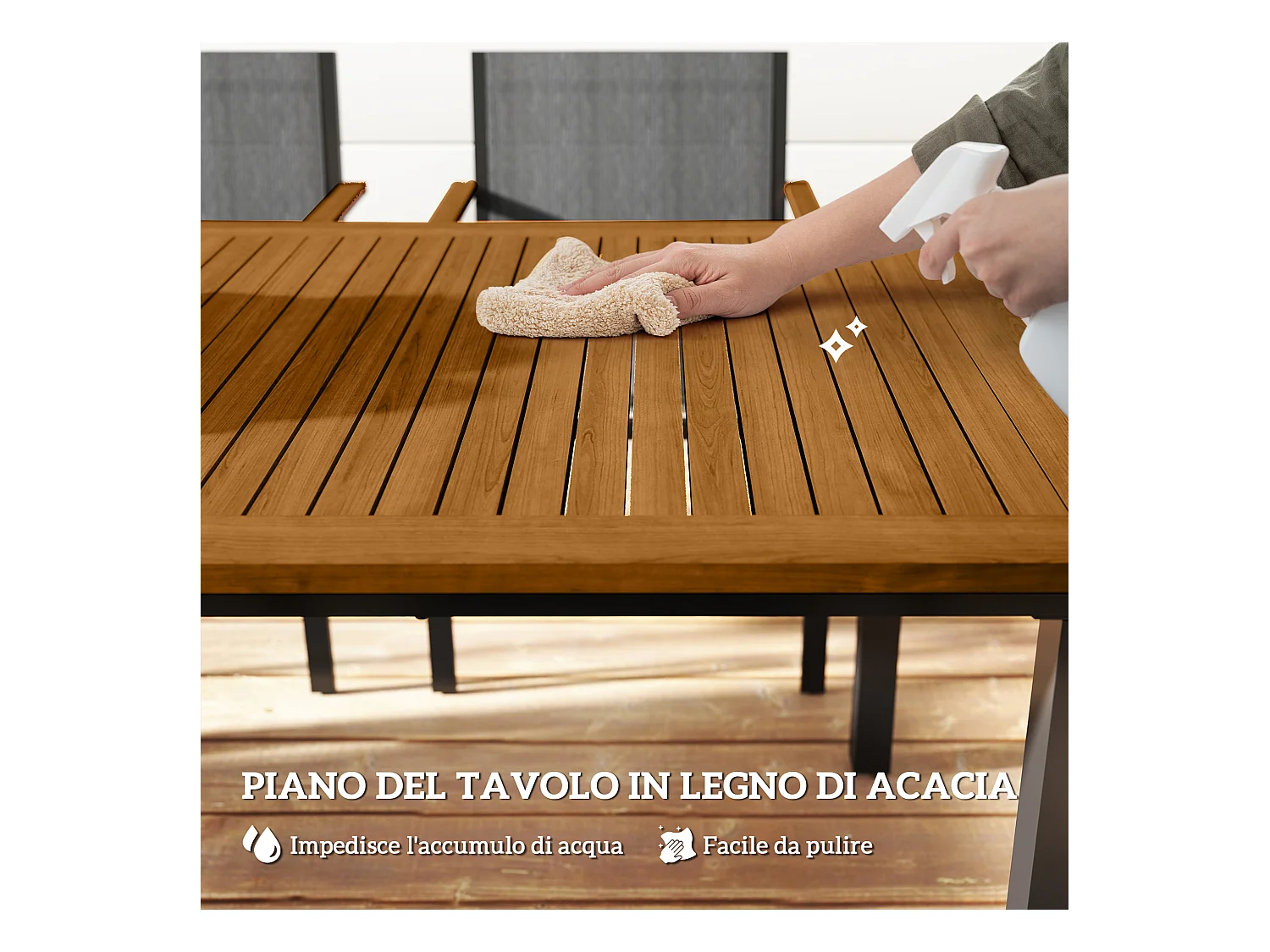 Set da giardino con tavolo da pranzo e 6 sedie impilabili teak