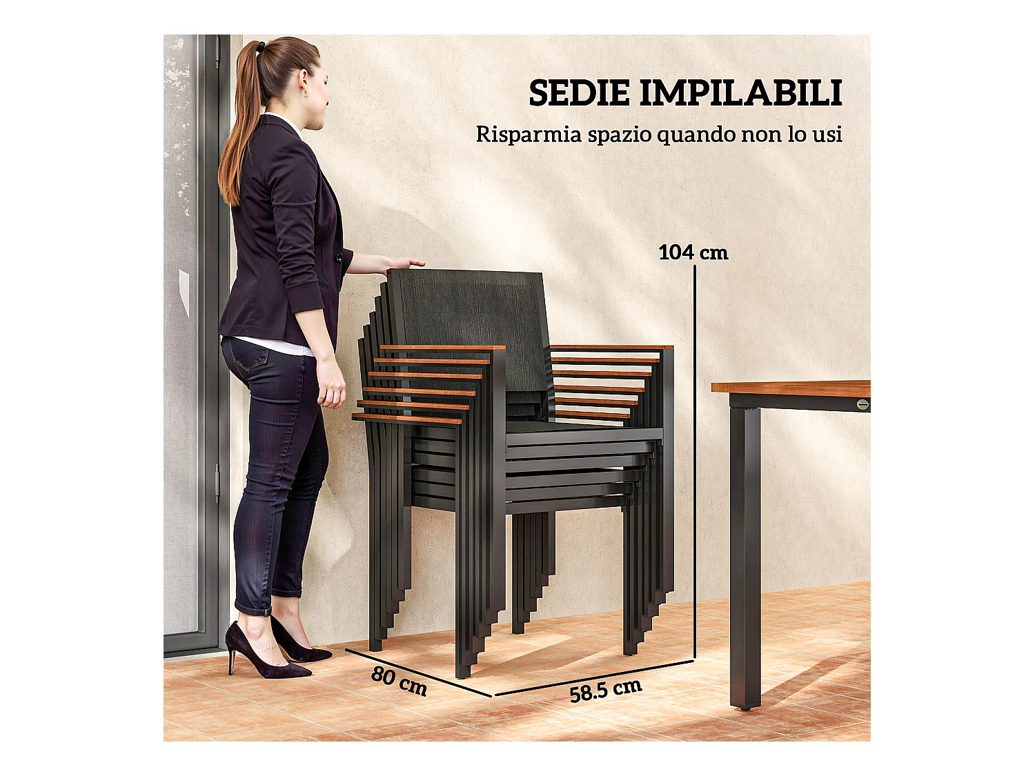 Set da giardino con tavolo da pranzo e 6 sedie impilabili teak