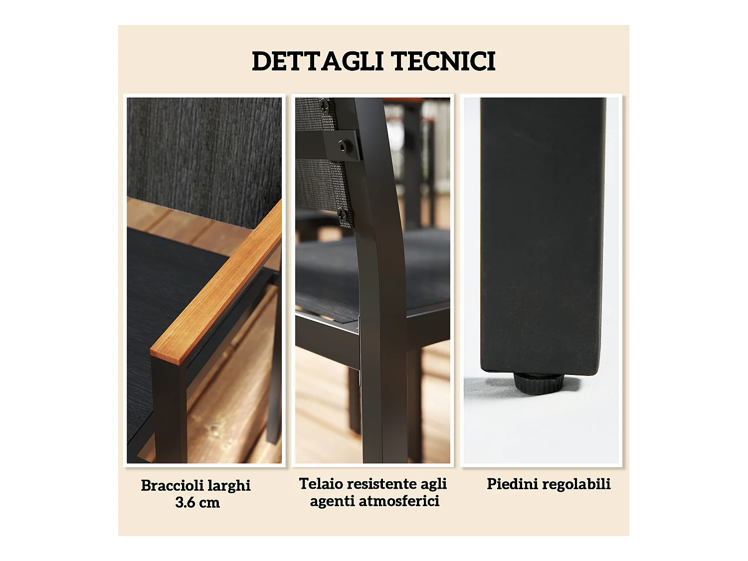 Set da giardino con tavolo da pranzo e 6 sedie impilabili teak
