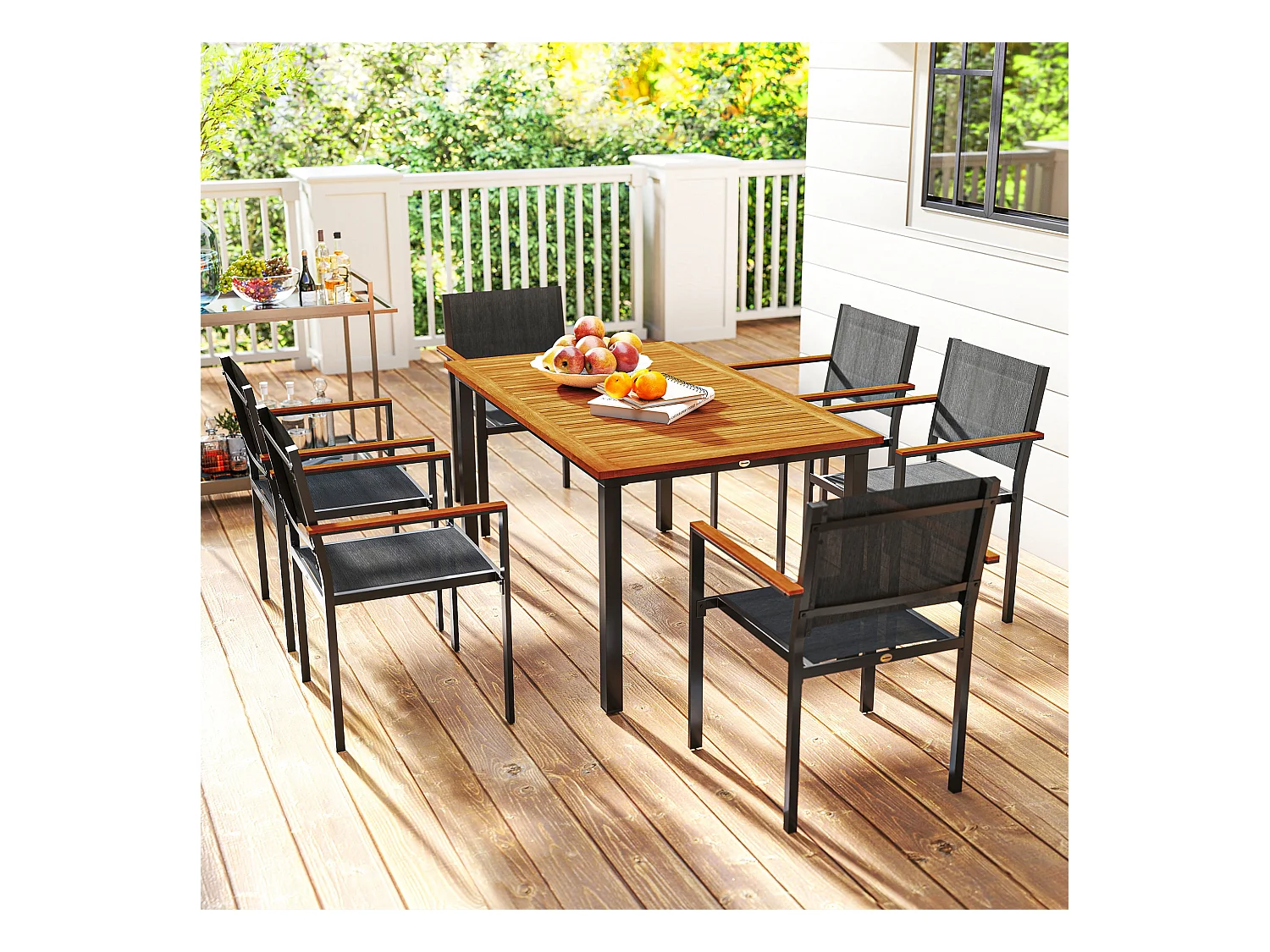 Set da giardino con tavolo da pranzo e 6 sedie impilabili teak