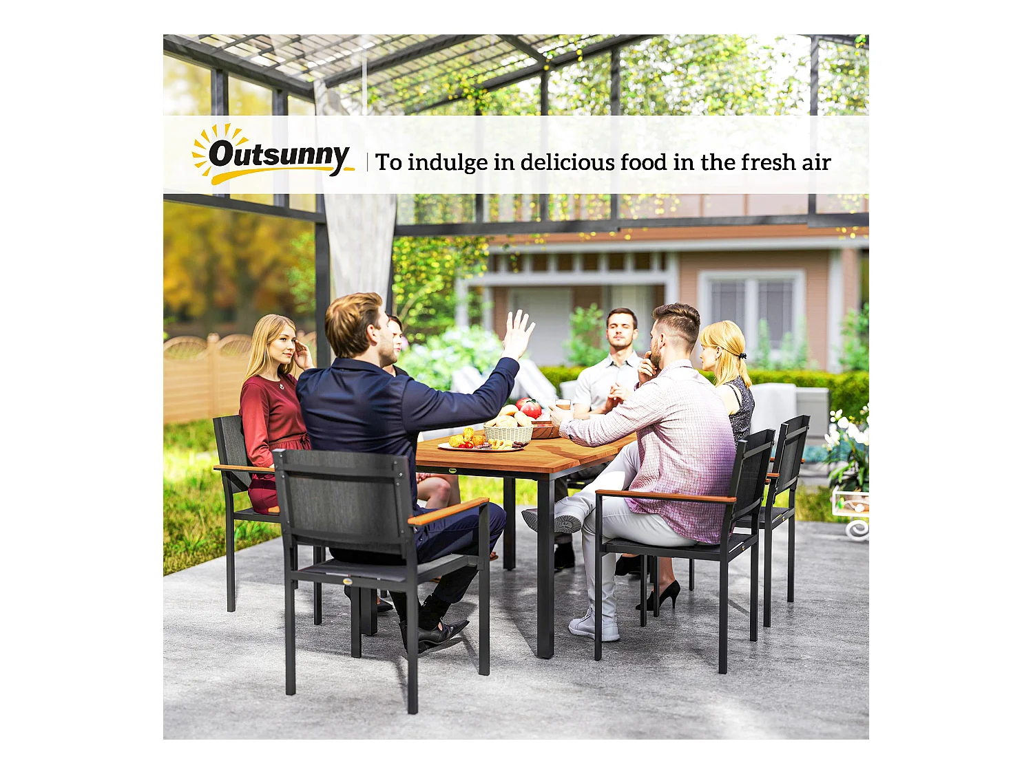 Set da giardino con tavolo da pranzo e 6 sedie impilabili teak