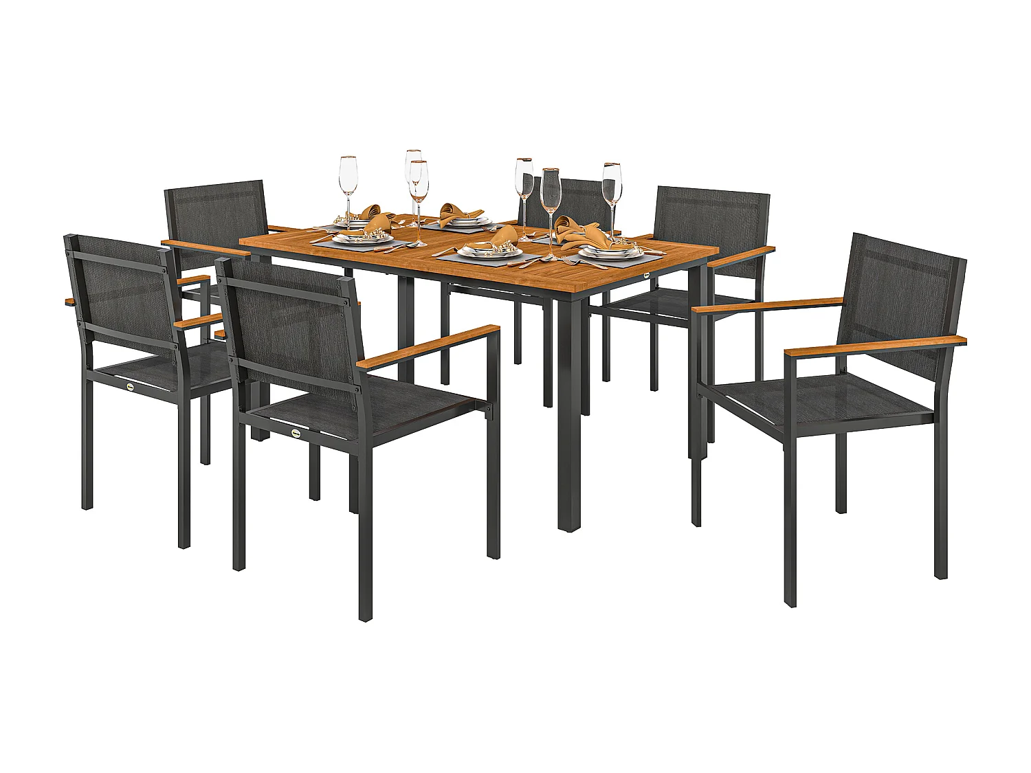 Set da giardino con tavolo da pranzo e 6 sedie impilabili teak