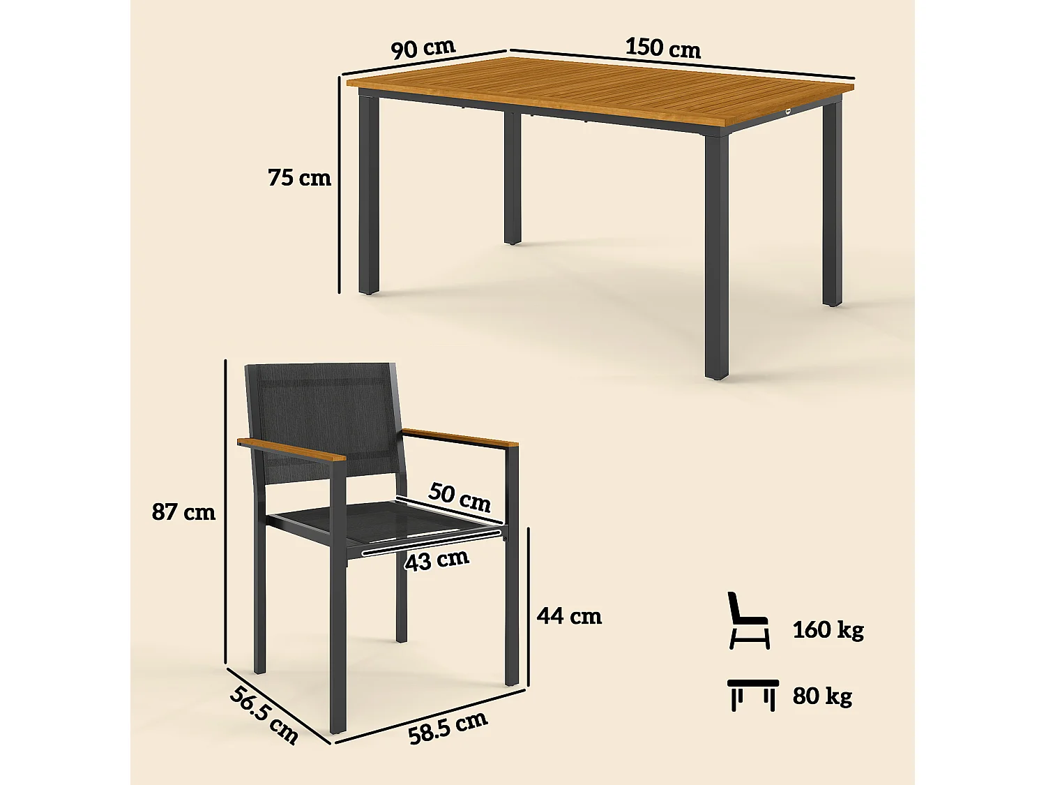 Set da giardino con tavolo da pranzo e 6 sedie impilabili teak