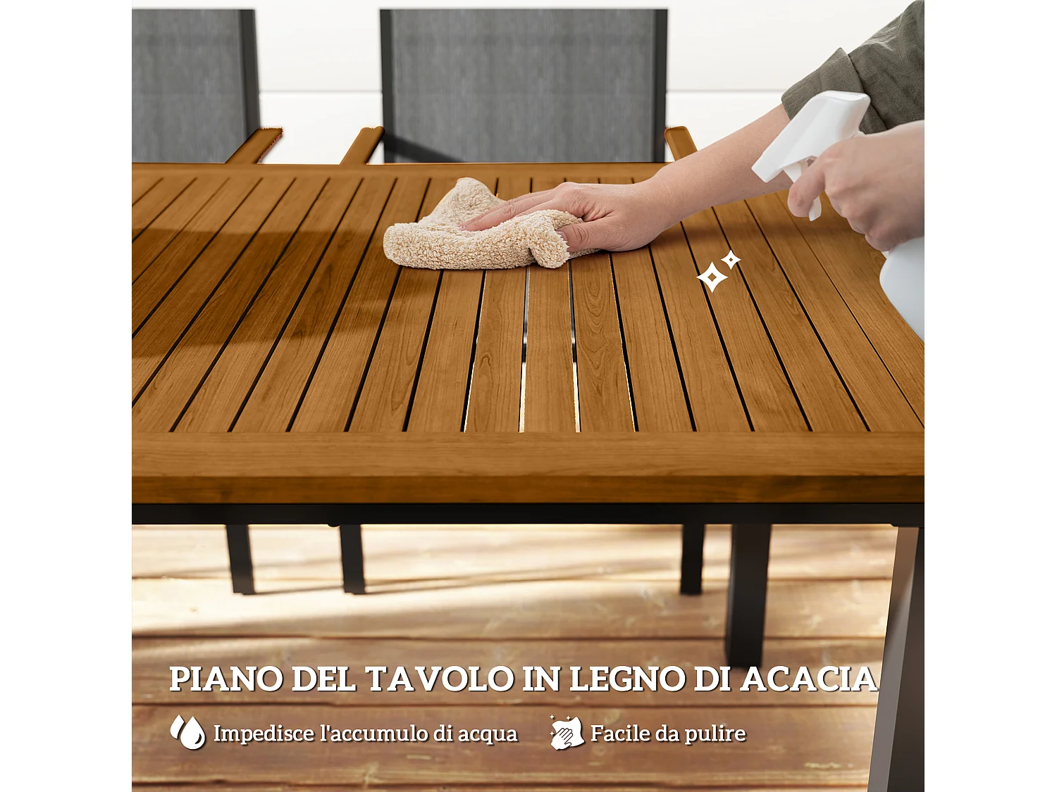 Set da giardino con tavolo da pranzo e 6 sedie impilabili teak