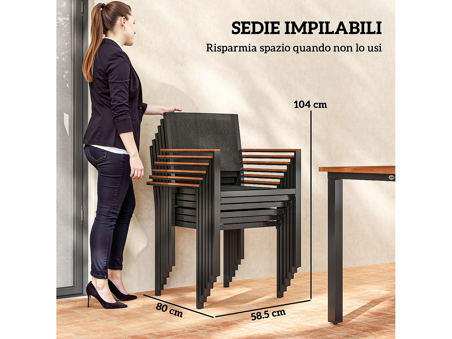 Set da giardino con tavolo da pranzo e 6 sedie impilabili teak