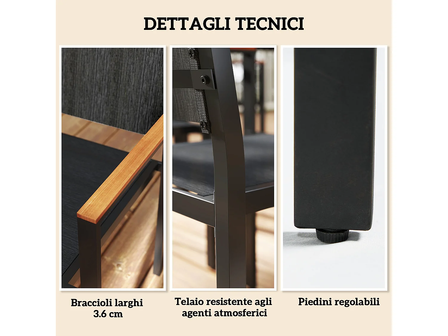 Set da giardino con tavolo da pranzo e 6 sedie impilabili teak