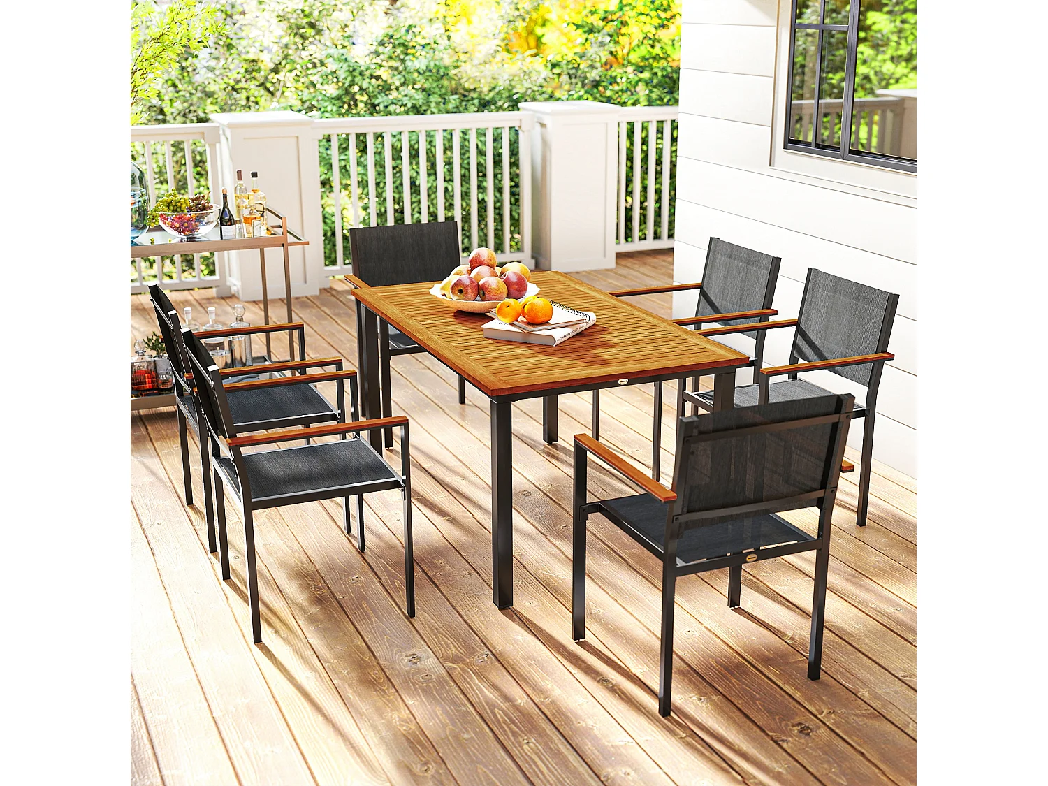 Set da giardino con tavolo da pranzo e 6 sedie impilabili teak