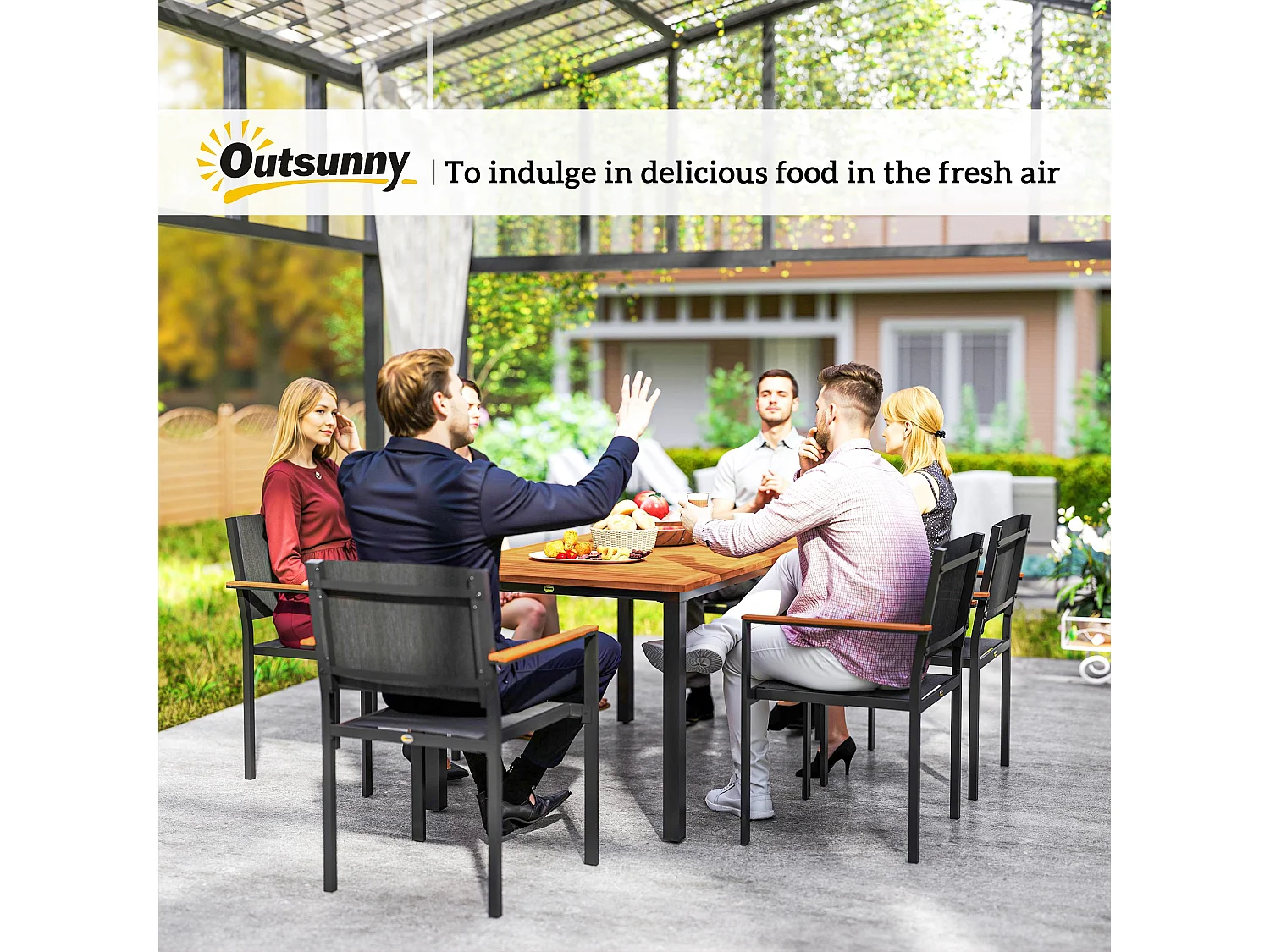 Set da giardino con tavolo da pranzo e 6 sedie impilabili teak