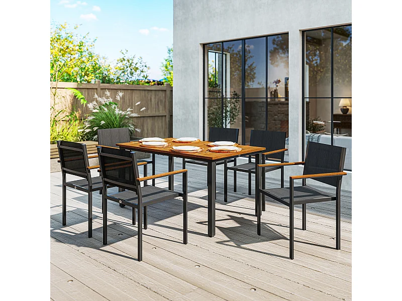 Set da giardino con tavolo da pranzo e 6 sedie impilabili teak