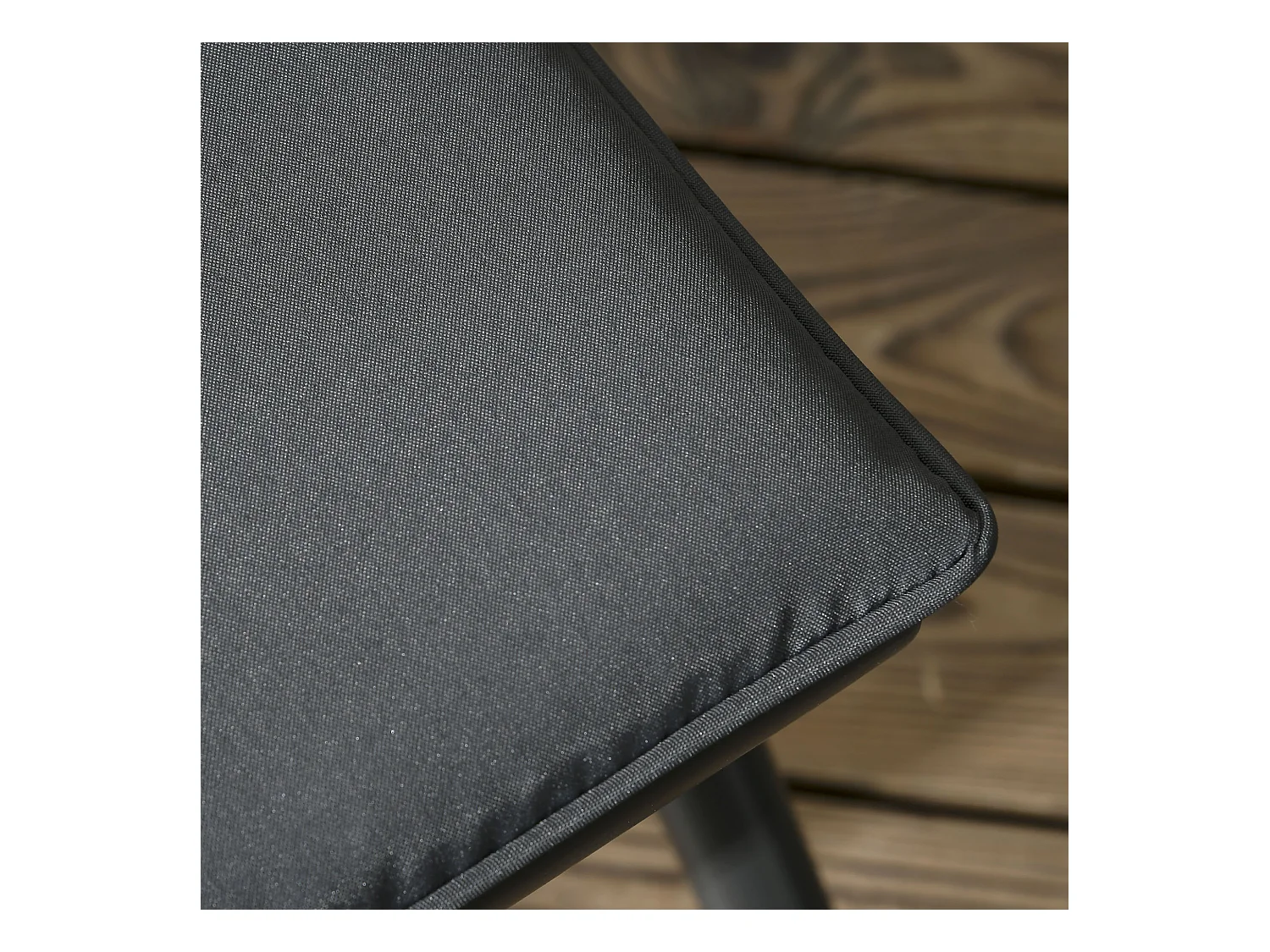 Set da giardino con 4 sedie con cuscini e tavolo quadrato in vetro