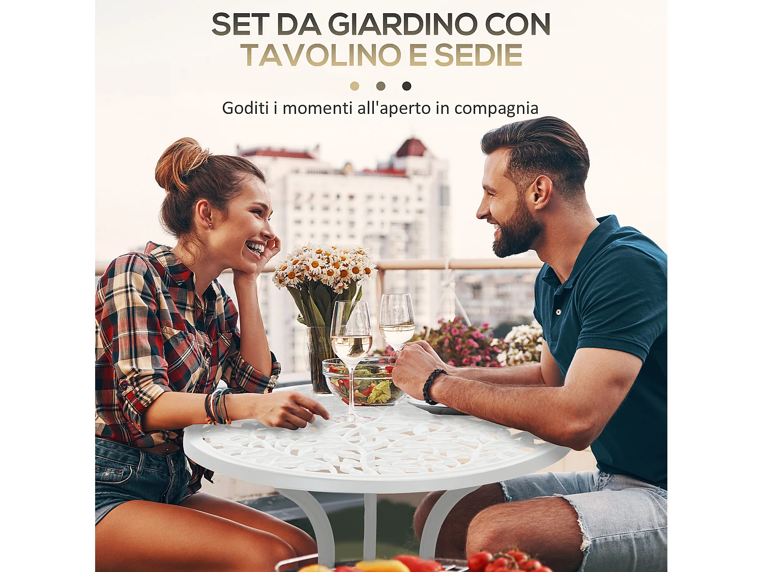 Set tavolino e sedie da giardino 3 pezzi in alluminio bianco