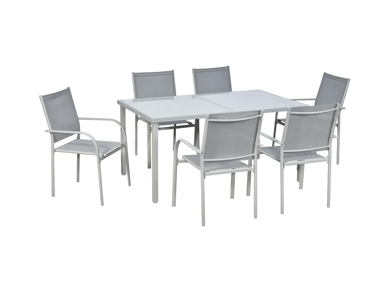 Set tavolo da giardino e 6 sedie con tessuto a rete