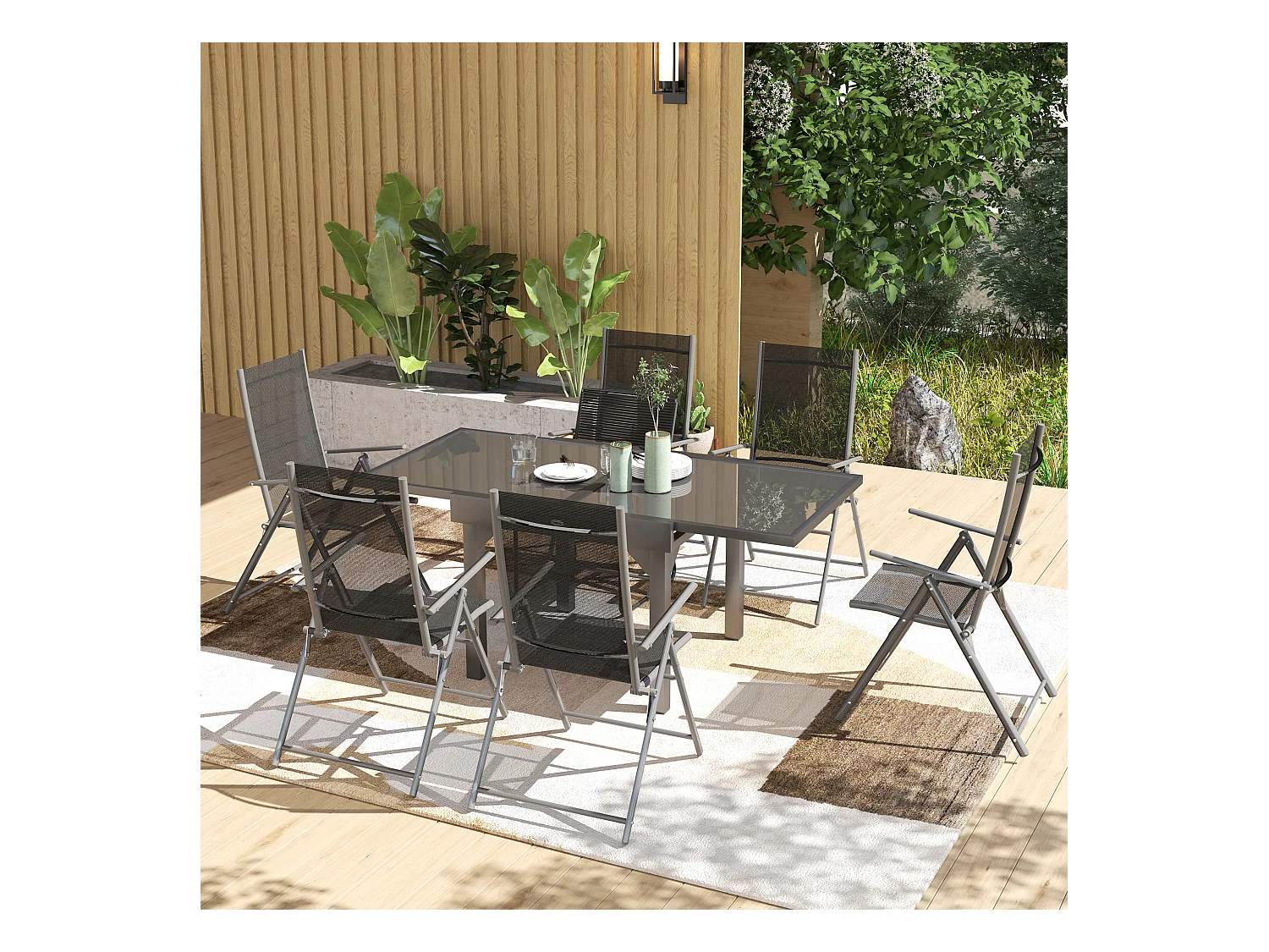 Set da giardino con tavolo allungabile e 6 sedie pieghevoli grigio