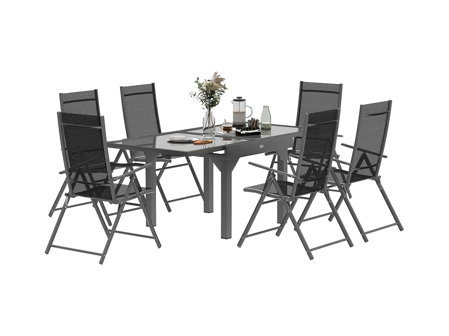 Set da giardino con tavolo allungabile e 6 sedie pieghevoli grigio