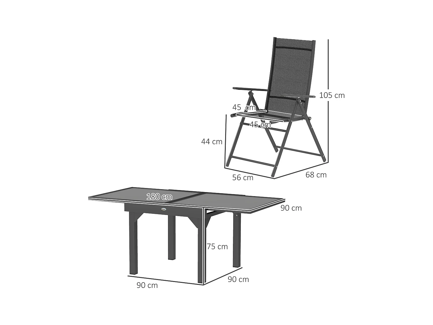 Set da giardino con tavolo allungabile e 6 sedie pieghevoli grigio