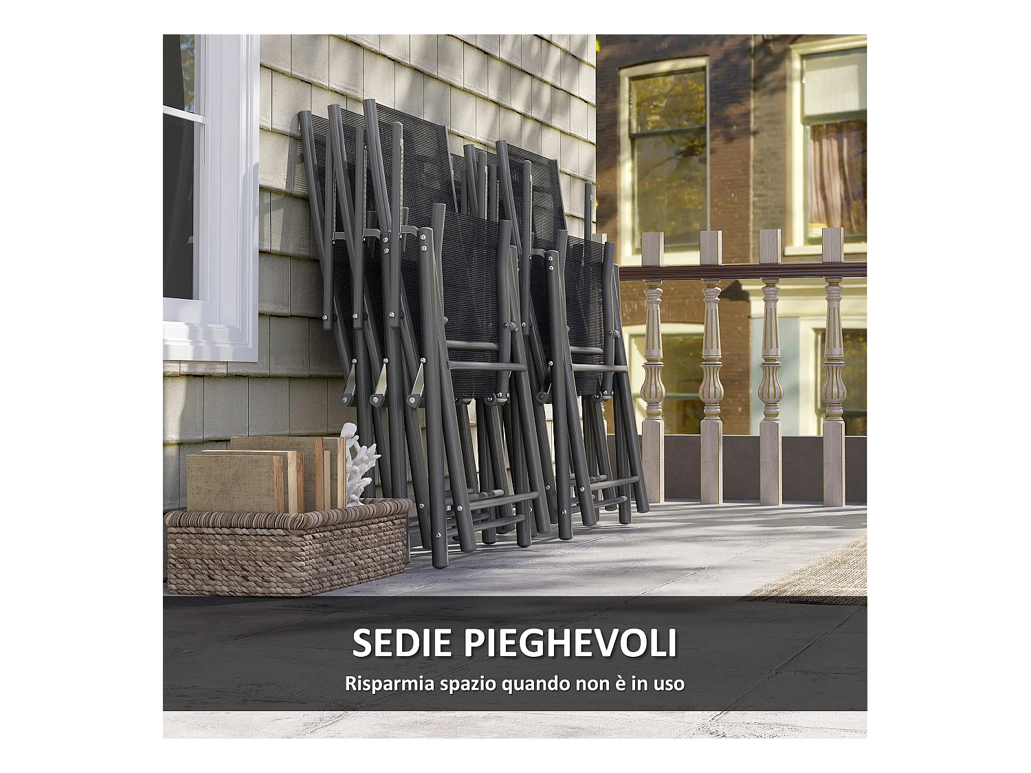 Set da giardino con tavolo allungabile e 6 sedie pieghevoli grigio