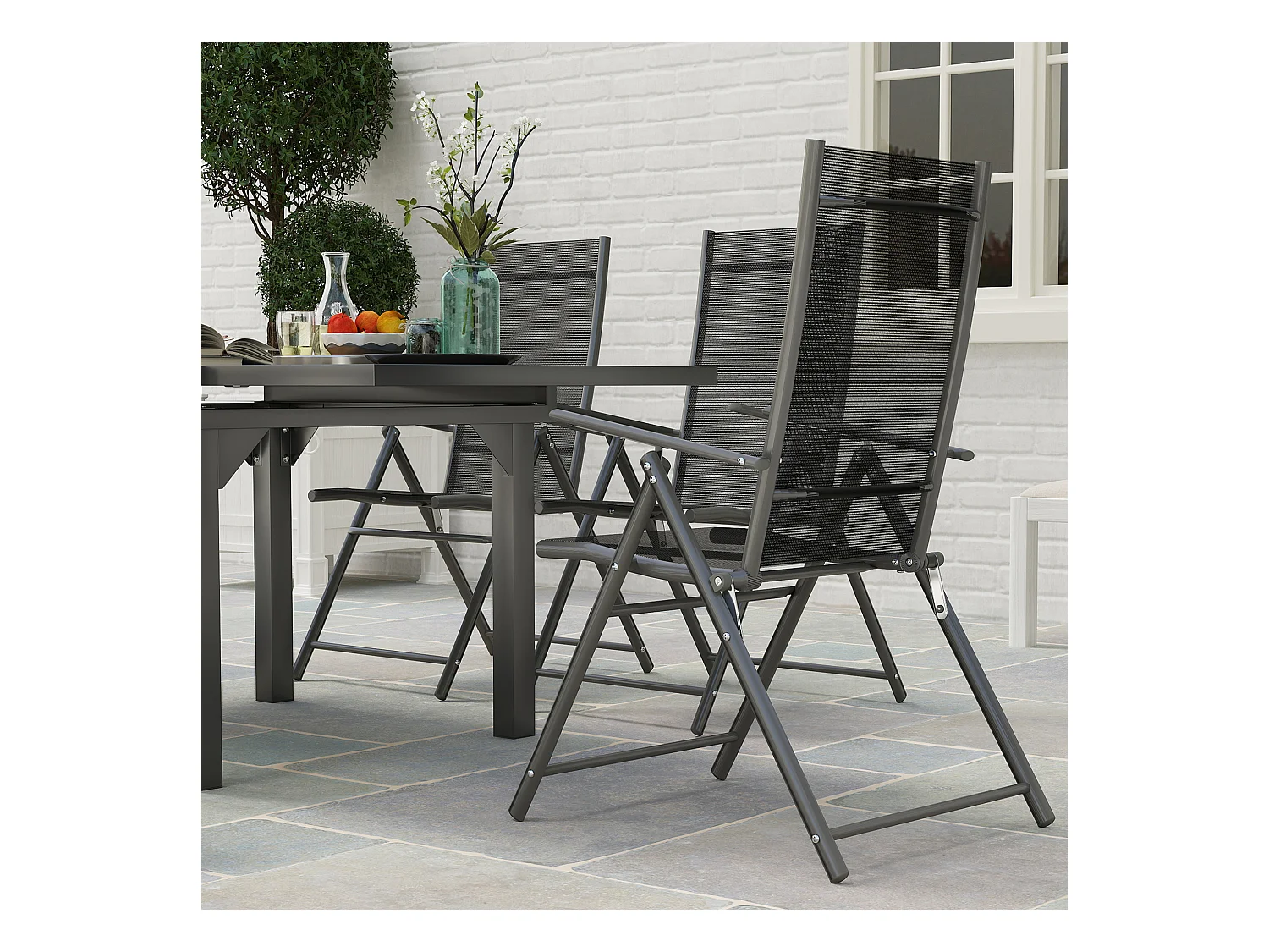 Set da giardino con tavolo allungabile e 6 sedie pieghevoli grigio
