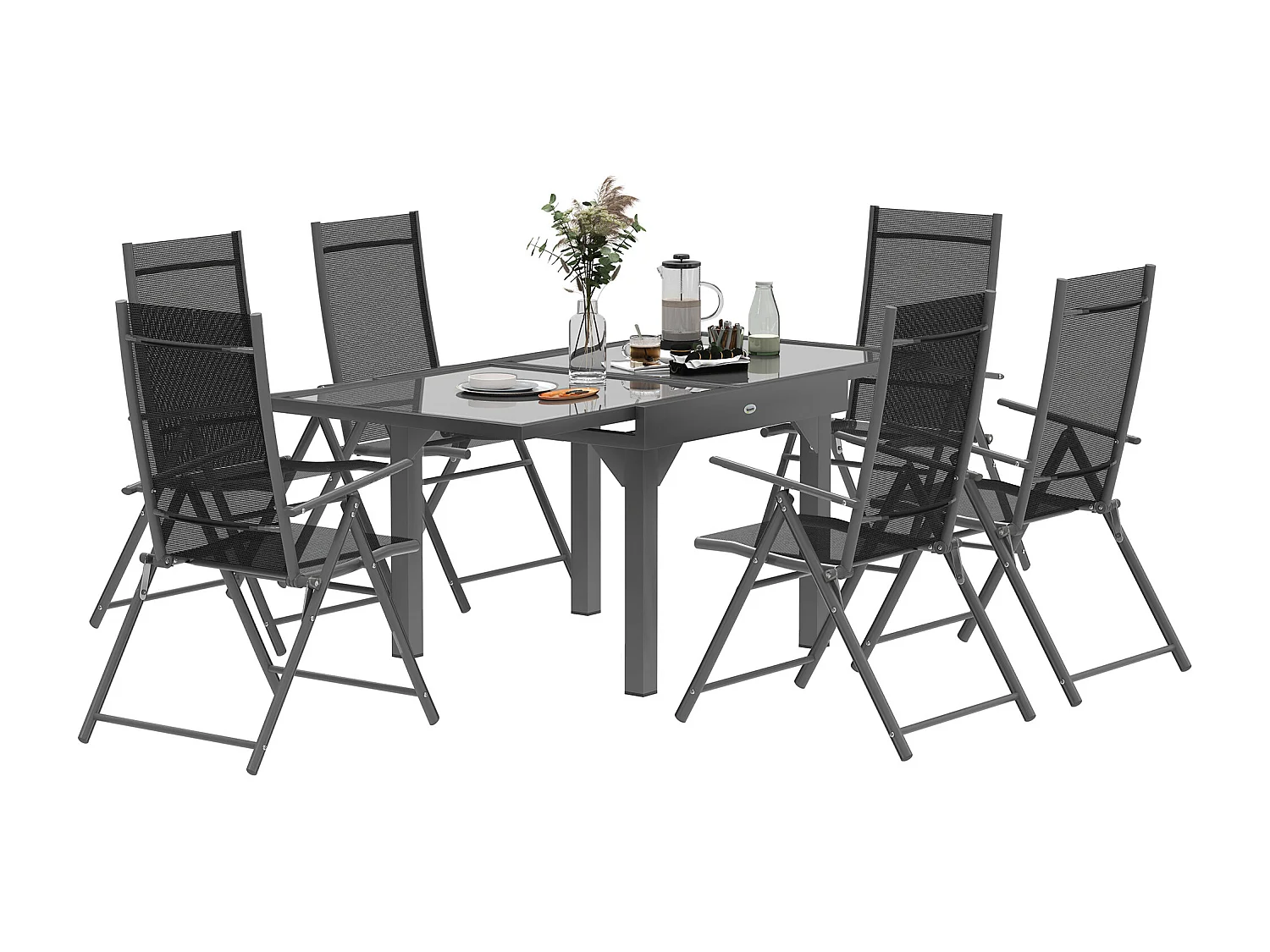 Set da giardino con tavolo allungabile e 6 sedie pieghevoli grigio