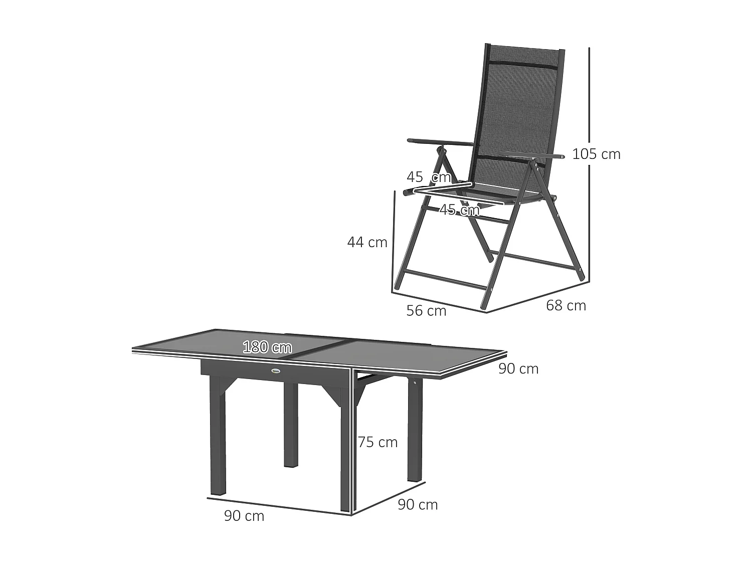 Set da giardino con tavolo allungabile e 6 sedie pieghevoli grigio