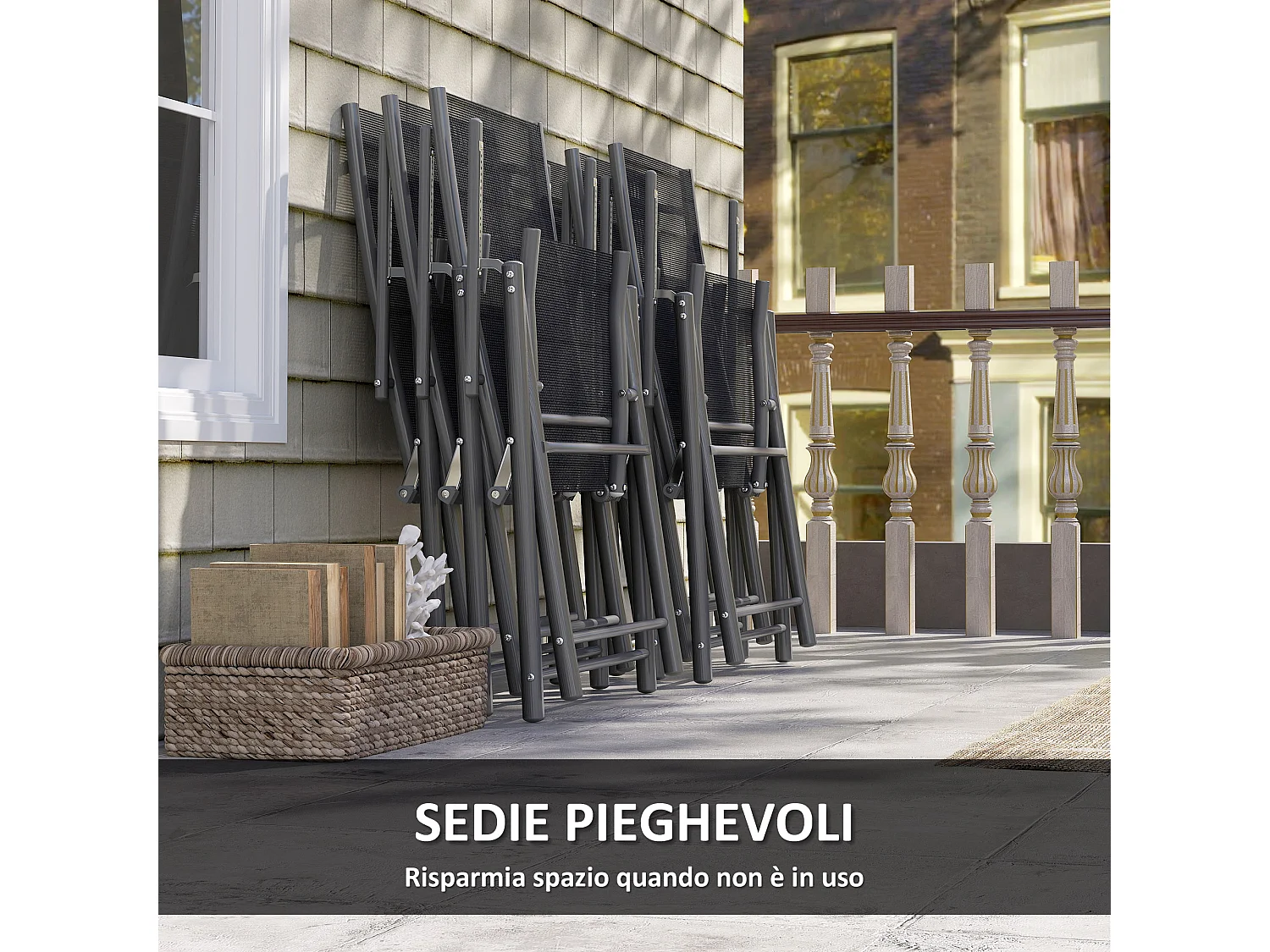 Set da giardino con tavolo allungabile e 6 sedie pieghevoli grigio