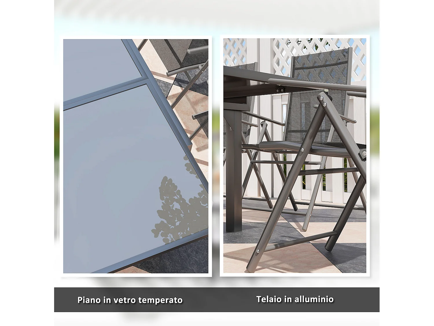 Set da giardino con tavolo allungabile e 6 sedie pieghevoli grigio