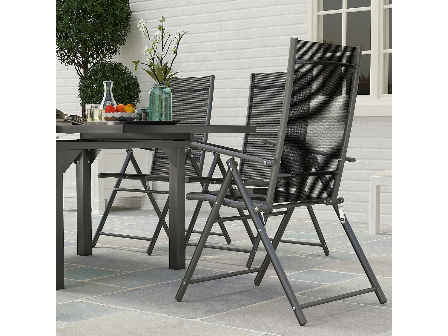 Set da giardino con tavolo allungabile e 6 sedie pieghevoli grigio