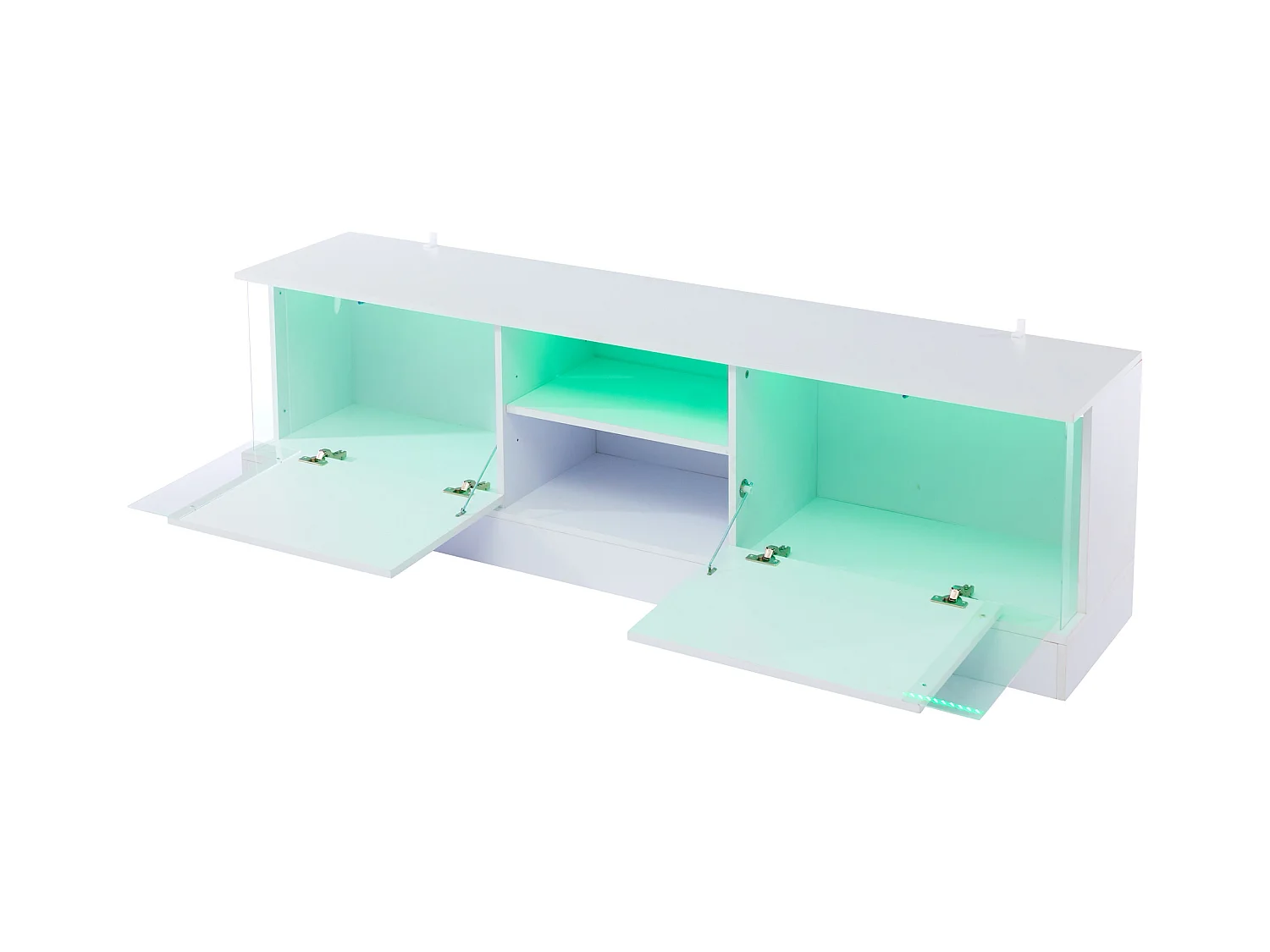 Meuble TV, blanc brillant, avec éclairage LED, jusqu'à 70 pouces, sur pied