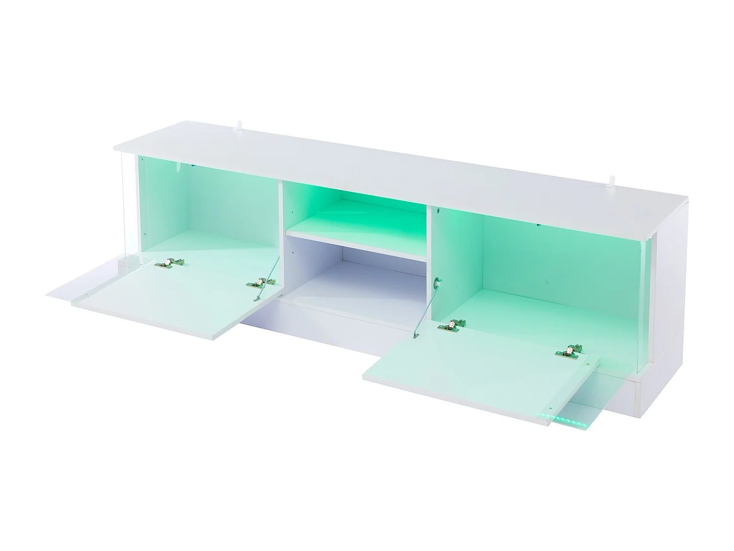 Meuble TV, blanc brillant, avec éclairage LED, jusqu'à 70 pouces, sur pied