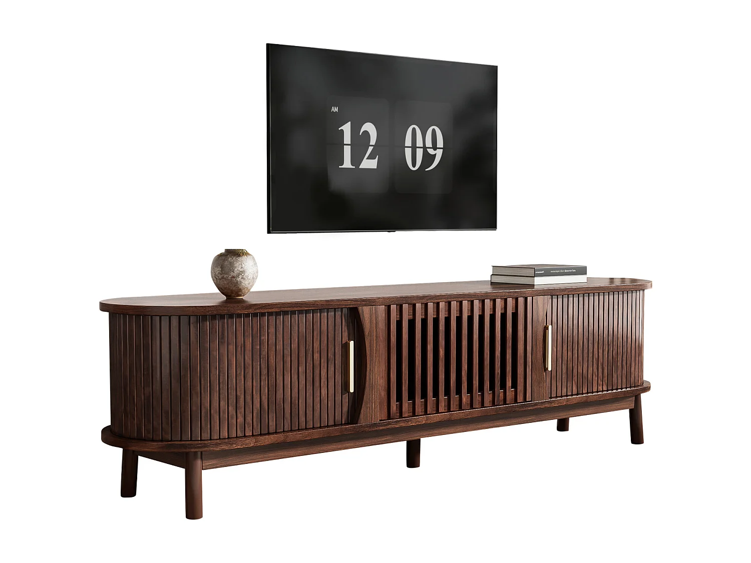 TV-Schrank 165x39,5x46cm braun, Schiebetür, klappbare Tür, für bis 65 Zoll