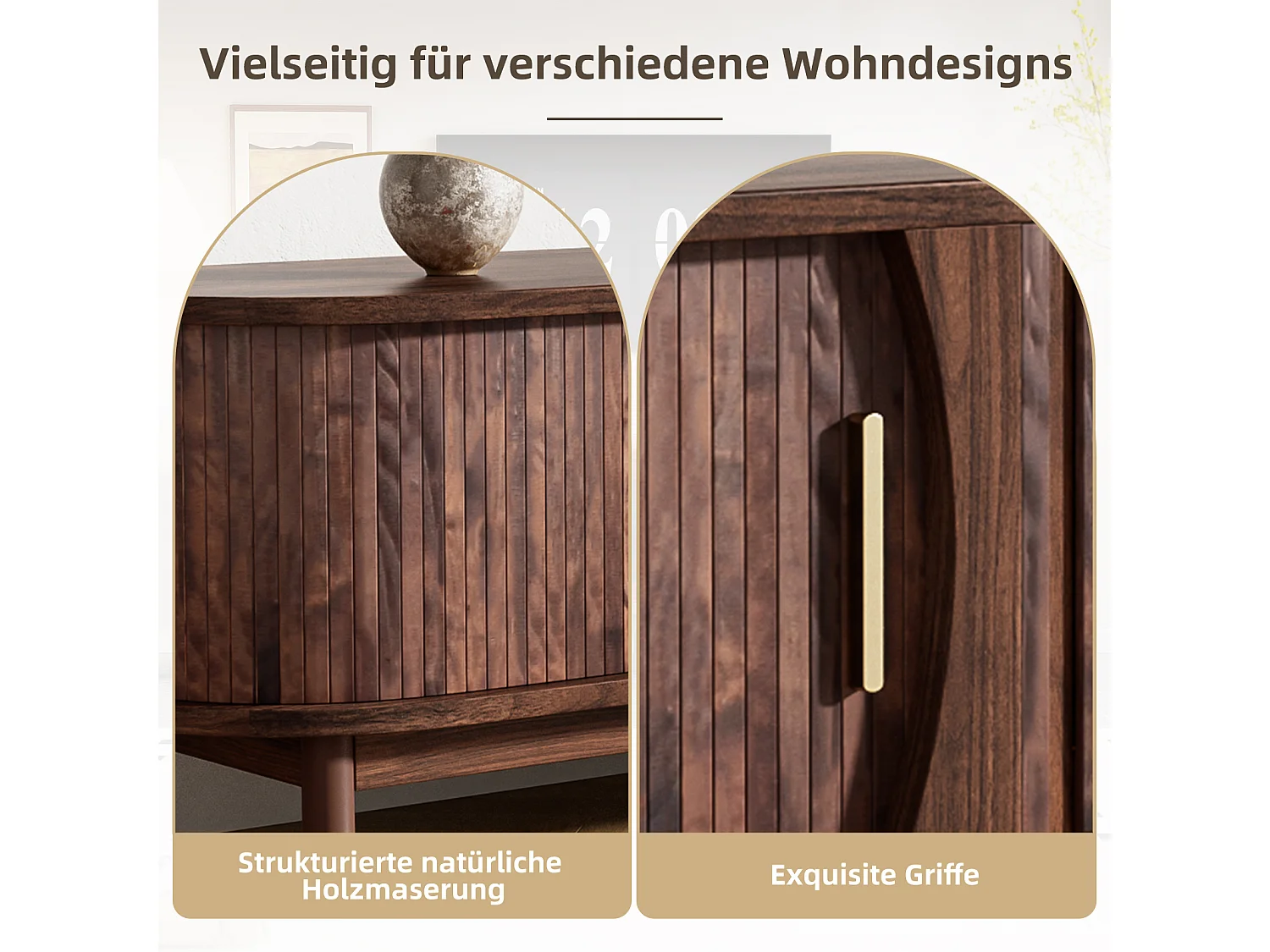 TV-Schrank 165x39,5x46cm braun, Schiebetür, klappbare Tür, für bis 65 Zoll