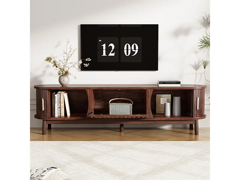 TV-Schrank 165x39,5x46cm braun, Schiebetür, klappbare Tür, für bis 65 Zoll